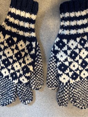 New! Hand Crafted Navy and White Wool “Three Finger” Mittens from Newfoundland.